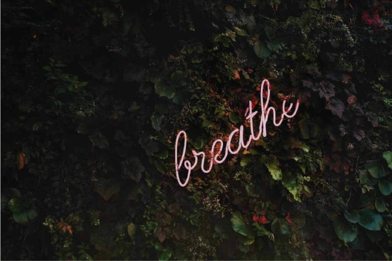 the word breathe light up on a tree background