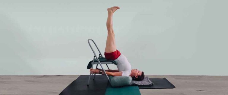 Senior Iyengar Yoga Teacher Kathy Cook demonstrate a Yoga pose