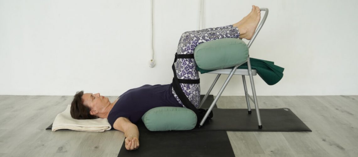 Senior Iyengar Yoga Teacher Kathy Cook demonstrate a Still Lake Pose