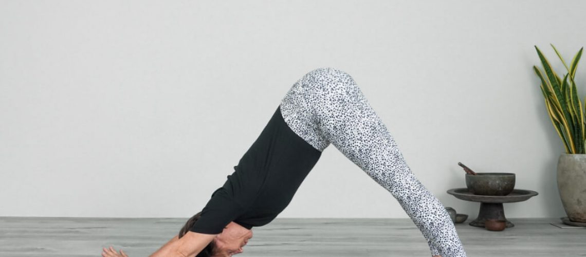 Iyengar teacher in down dog asana